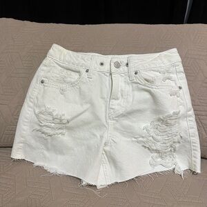 Forever 21 White Distressed Denim Jean Shorts